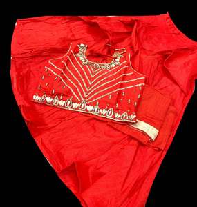 Kids: Red colour raw silk based stone work beautiful kids lehnga
