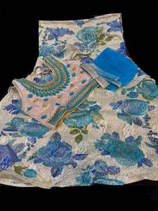 Golden silk based embroidery & stone work blouse with golden cream colour printe&hellip;