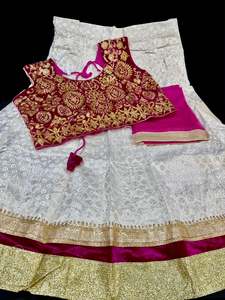 Purple Pink Colour Velvet Based Stone Work Blouse With Cream Colour Brocade Silk&hellip;