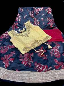 Kids: Golden colour raw silk based stone work blouse with brocade silk beautiful lehnga(few red color shades on blouse)