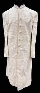 Indo Western: (Video clip attached )Cream color heavy embroidery work all over with hand work pearl beaded neck, buttons and sleeves design Sherwani and Pants