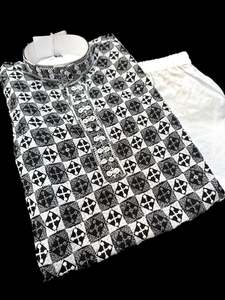 Black & White color Pure rayon based chikankari with sequined work kids kurta with pajama