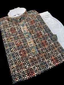 Black color Pure rayon based chikankari with sequined work kids kurta with pajama