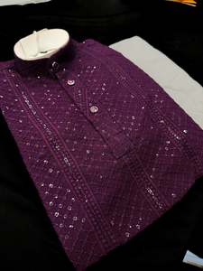 Purple Wine color Pure rayon based chikankari with sequined work kids kurta with pajama