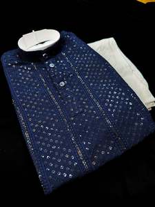 Navy Blue color Pure rayon based chikankari with sequined work kids kurta with pajama