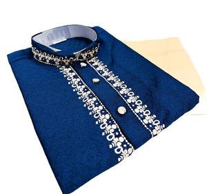 Silk based embroidered work kids kurta pajama