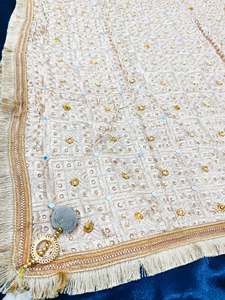 Phulkari Dupatta: Pure chiffon based very Heavy work Phulkari dupatta all over stone work with Ghunghroo and mirror