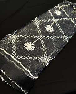 Plain Dupatta: White and black color Pure chiffon based soft embroidery & lace work-border dupatta with fine stores work all over