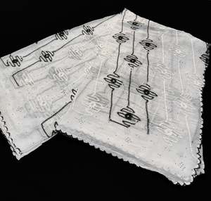 Plain Dupatta: White and black color Pure chiffon based soft embroidery & lace work-border dupatta with fine stores work all over