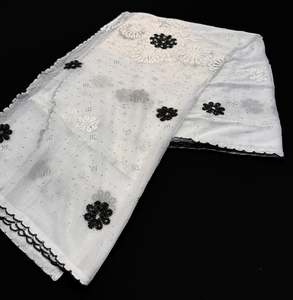 White and black color Pure chiffon based soft embroidery & lace work-border dupa&hellip;