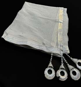 Plain Dupatta: Silver color Netting based stone work design with heavy tessels & lace work dupatta