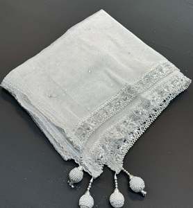 Silver color Netting based stone work design with heavy tessels & lace work dupatta