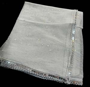 Plain Dupatta: Silver color Netting based stone work design with mirror work lace dupatta