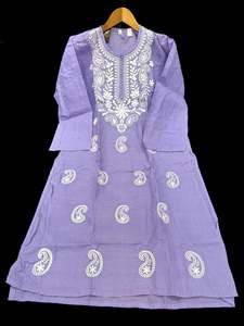 Kurti: Lavender color pure cotton based lakhnavi work kurti