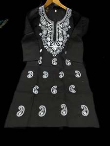 Black color pure cotton based lakhnavi work kurti