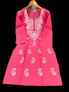 Pink color pure cotton based lakhnavi work kurti
