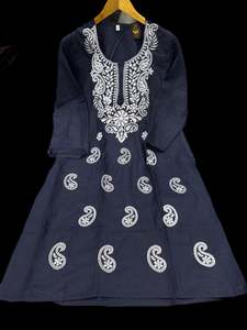 Blue color pure cotton based lakhnavi work kurti