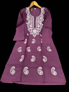 Grape wine color pure cotton based lakhnavi work kurti