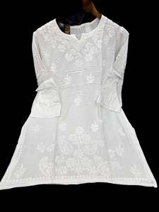 White color Very very soft Pure Rayon based lakhnavi work kurti