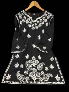 Kurti: Black color Very very soft Pure Rayon based lakhnavi work kurti