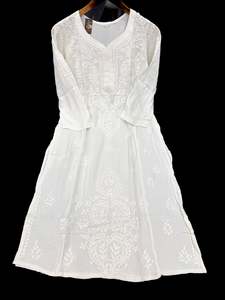 White color Very very soft Pure Rayon based lakhnavi work kurti