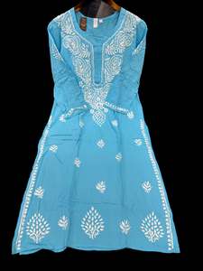 Sky Blue color Very very soft Pure Rayon based lakhnavi work kurti