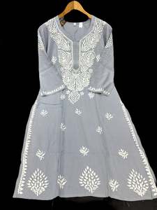 Kurti: Pastel Grey color Very very soft Pure Rayon based lakhnavi work kurti