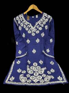 Navy Blue color Very very soft Pure Rayon based lakhnavi work keep