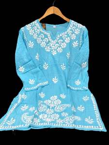 Kurti: Sky Blue color Very very soft Pure Rayon based lakhnavi work keep