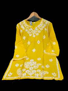 Yellow color Very very soft Pure Rayon based lakhnavi work keep