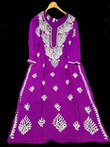 Kurti: Purple color Very very soft Pure Rayon based lakhnavi work kurti