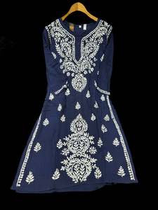 Navy Blue color Very very soft Pure Rayon based lakhnavi work kurti