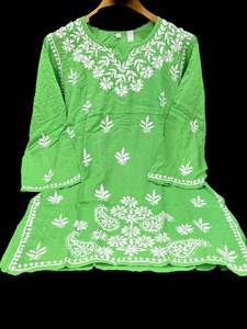 Cool Green color Very very soft Pure Rayon based lakhnavi work kurti