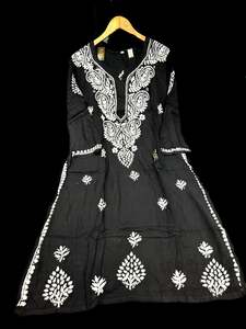 Black color Very very soft Pure Rayon based lakhnavi work kurti
