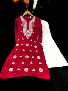 Maroon color Very very soft Pure Rayon based lakhnavi work kurti with white colo&hellip;