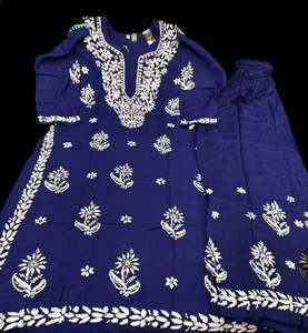 Kurtis With Pant: Blue color Very very soft Pure Rayon based lakhnavi work kurti with plazo pants
