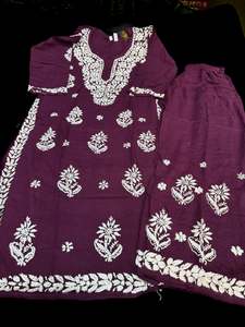 Kurtis With Pant: Wine color Very very soft Pure Rayon based lakhnavi work kurti with plazo pants