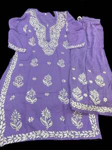 Kurtis With Pant: Lavender color Very very soft Pure Rayon based lakhnavi work kurti with plazo pants