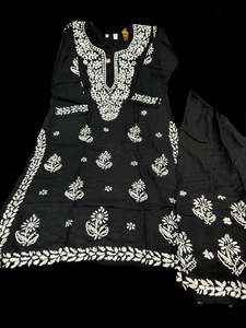 Black color Very very soft Pure Rayon based lakhnavi work kurti with plazo pants
