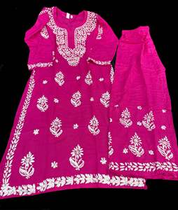 Kurtis With Pant: Hot Pink color Very very soft Pure Rayon based lakhnavi work kurti with plazo pants