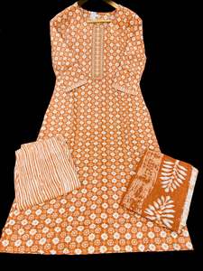 Pure cotton based printed work kurti with plazo pants & printed cotton dupatta