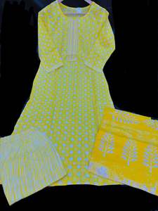 Pure cotton based printed work kurti with plazo pants & printed cotton dupatta