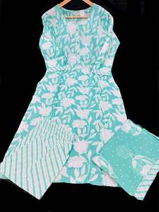 Kurtis With Pant: Pure cotton based printed work kurti with plazo pants & printed cotton dupatta