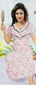 Womens Nighties Maternity Feeding Nighties: Cotton Lycra based Printed fabric(stretchable) women's nighty (size 44-46) Length-55 inch (Front button open)