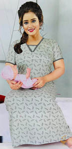 Womens Nighties Maternity Feeding Nighties: Cotton Lycra based Printed fabric(stretchable) women's nighty (size 44-46) Length-55 inch (Front button open)