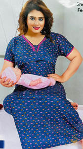Womens Nighties Maternity Feeding Nighties: Cotton Lycra based Printed fabric(stretchable) women's nighty (size 44-46) Length-55 inch (Front button open)