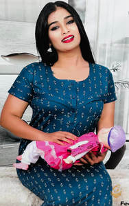 Womens Nighties Maternity Feeding Nighties: Cottn lycra based (stretchable) fabric women's nighty (size 48-50) Length-52 inch