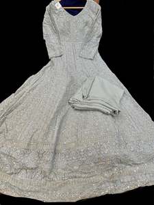 Ladies Suits Gowns: Pure georgette chiffon Based Lakhnavi Embroidery Work With Sequins Work All Over Lehnga And Crop Top Designer Blouse And Georgette Sequined embroidery Dupatta