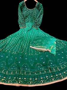 Ladies Suits Gowns: Netting Based Lakhnavi Embroidery Work With Sequins Work All Over Lehnga And Crop Top Designer Blouse And Georgette Sequined Dupatta