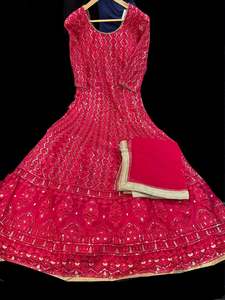 Netting Based Lakhnavi Embroidery Work With Sequins Work All Over Lehnga And Cro&hellip;